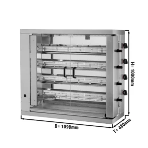 Plynový gril na kuřata ECO se 4 rožněmi pro 24 kuřat - 1098 x 480 x 1000 mm