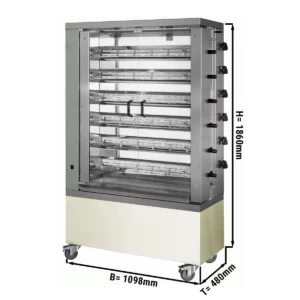 Plynový gril na kuřata ECO se 6 rožněmi pro 36 kuřat - 1098 x 480 x 1860 mm