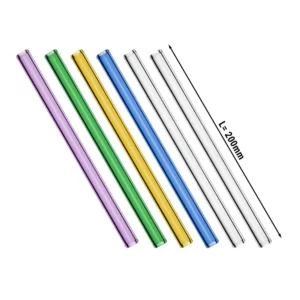 (6 kusů) skleněné brčka na pití - rovné - 200 mm - různé barvy - včetně nylonového čistícího kartáčku