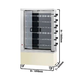 Sklokeramický elektrický gril na kuřata PREMIUM s 11 rožněmi pro 66 kuřat - 1098 x 660 x 1860 mm
