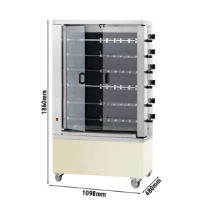 Sklokeramický elektrický gril na kuřata PREMIUM se 6 rožněmi pro 36 kuřat - 1098 x 480 x 1860 mm
