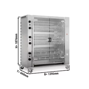 Plynový gril na kuřata Rotation PREMIUM s 12 rožněmi pro 72 kuřat - 1395 x 660 x 1876 mm