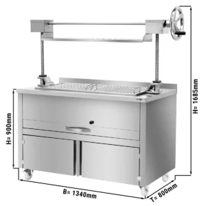 Gril na dřevěné uhlí - 1340 mm - s výtahem a 1 zásuvkou