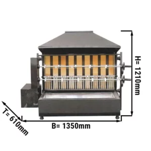 Gril na dřevěné uhlí se 2 rožněmi pro 10 kuřat - 1350 x 610 x 1210 mm