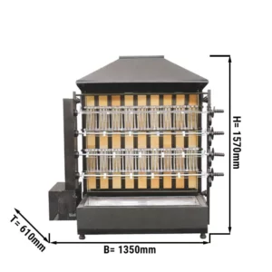 Gril na dřevěné uhlí se 4 rožněmi pro 20 kuřat - 1350 x 610 x 1570 mm