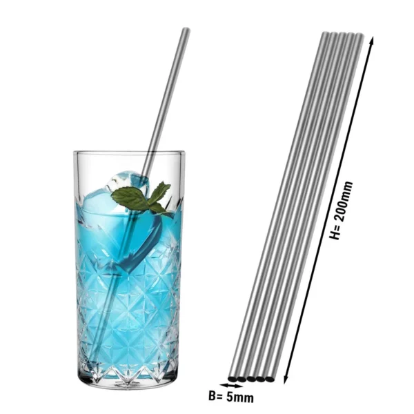 (50 kusů) nerezové brčka na pití - 5 x 200 mm - rovné