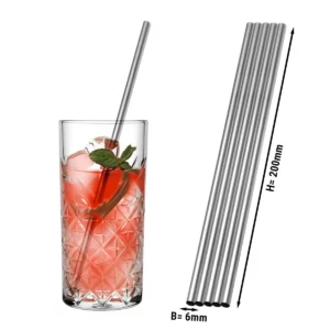 (50 kusů) brčka na pití z nerezové oceli - 6 x 200 mm - rovné