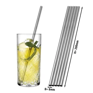 (50 kusů) brčka na pití z nerezové oceli - 8 x 200 mm - rovné