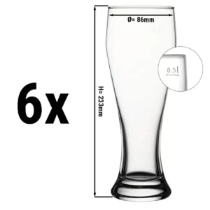 (6 kusů) sklenice na pšeničné pivo - BEER SPECIALS - 665 ml - kalibrováno na 500 ml