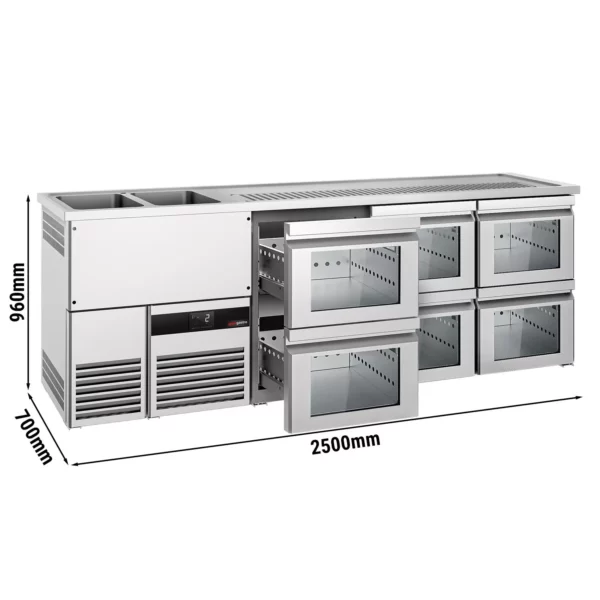 Pivní bar PREMIUM - 2500x700mm - 6 skleněných zásuvek