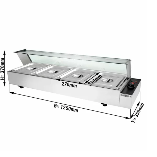 Bainmarie se skleněným víkem - elektrická - se 4 nádobami GN 1/2 - Image 2