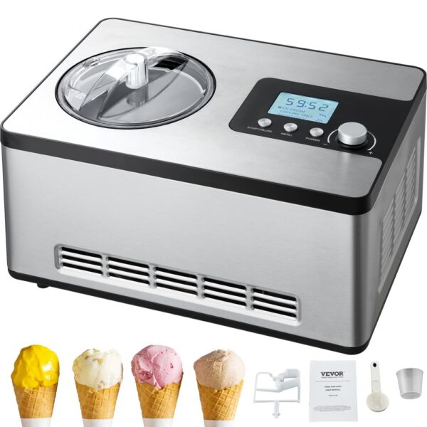 VEVOR elektrický stroj na zmrzlinu 2l zmrzlina mražený jogurt sorbet z nerezavějící oceli gelato