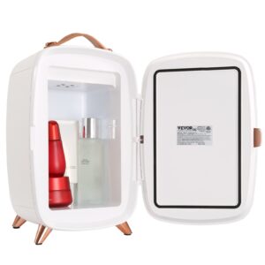 Přenosná zrcadlová 6-litrová chladnička VEVOR s LED osvětlením, bílá 9V mini chladnička na make-up, 8 plechovek, 3 LED zrcadlový světelný režim,