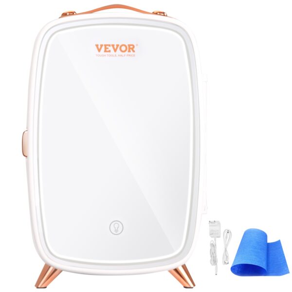Přenosná zrcadlová 6-litrová chladnička VEVOR s LED osvětlením, bílá 9V mini chladnička na make-up, 8 plechovek, 3 LED zrcadlový světelný režim, - Image 5
