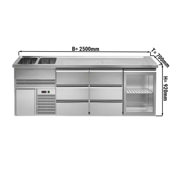 Pivní bar PREMIUM PLUS - 2500 x 700 mm - 1 dvířka a 6 zásuvek