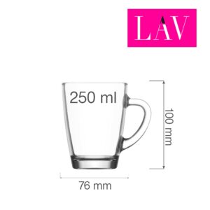 LAV Vega skleněný hrnek na kávu s ouškem, 10,25 oz 250 ml