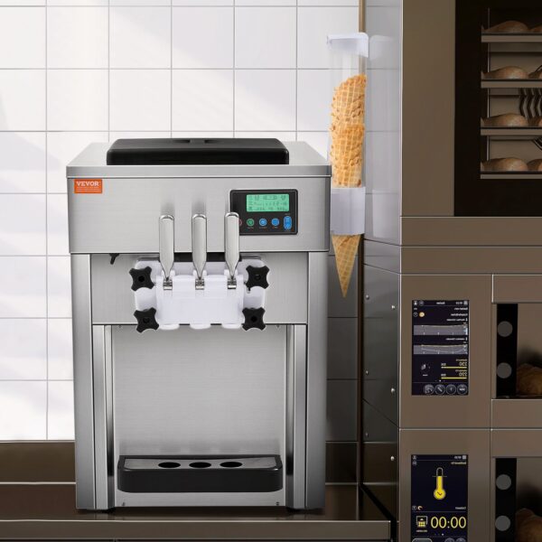 Komerční výrobník zmrzliny VEVOR, 1800 W, 3 příchutě, deska stroje na měkkou zmrzlinu, 2 x 4 l trychtýř, 2 x 1,8 l válec - Image 6