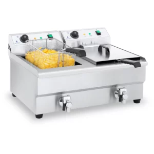 Fritéza - dvojitá - elektrická - 2 x 16 litrů - s vypouštěcím kohoutkem