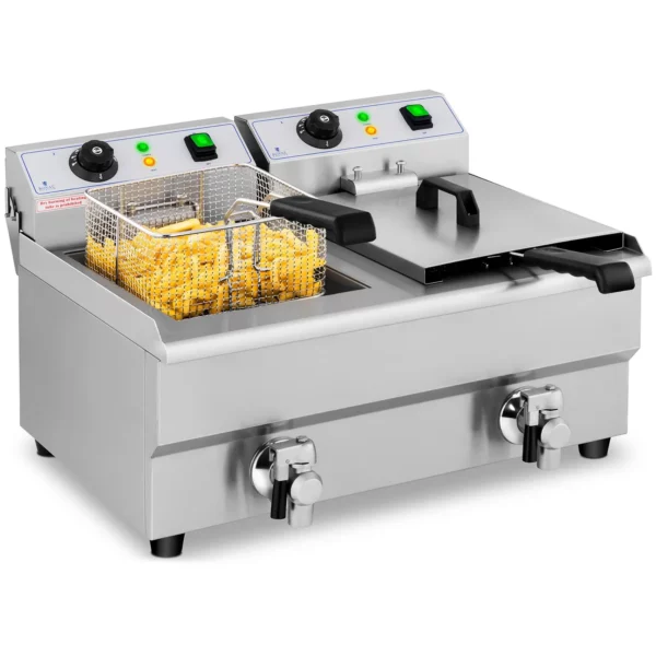 Fritéza - elektrická - 2 x 10 l - vypouštěcí kohouty - 230 V