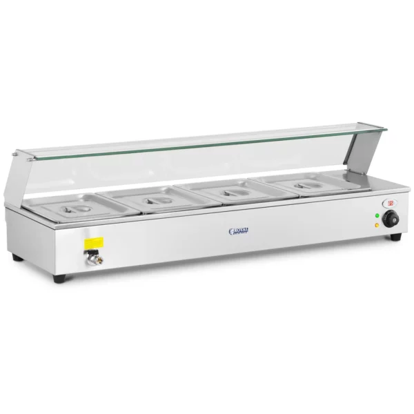 Bain Marie - včetně 4 gastronádob 1/2 - vypouštěcí kohoutek - krycí sklo