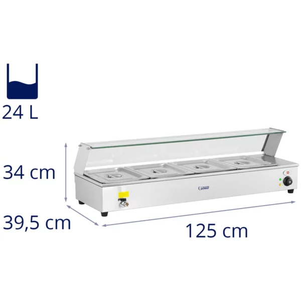 Bain Marie - včetně 4 gastronádob 1/2 - vypouštěcí kohoutek - krycí sklo - Image 8