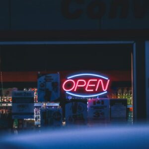 LED světelný nápis - OTEVŘENO - červená/modrá - 450x220mm