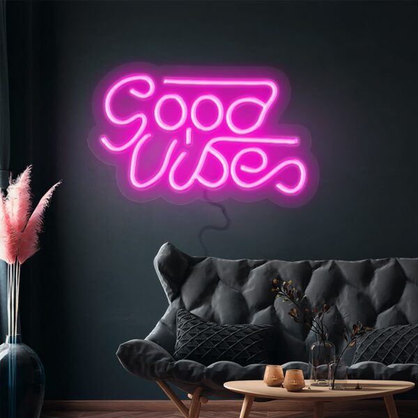 LED světelný nápis - Good Vibes 1 - Růžový - 330x180mm