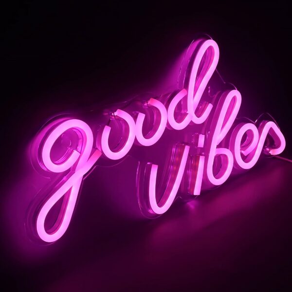 LED světelný nápis - Good Vibes 2 - Růžový - 330x180mm - Image 2