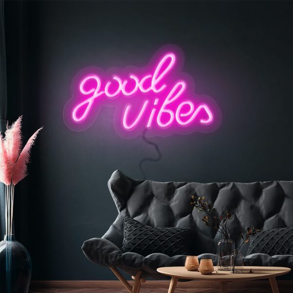 LED světelný nápis - Good Vibes 2 - Růžový - 330x180mm
