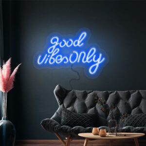 LED světelný nápis - Good Vibes Only - Modrý - 420x240 mm