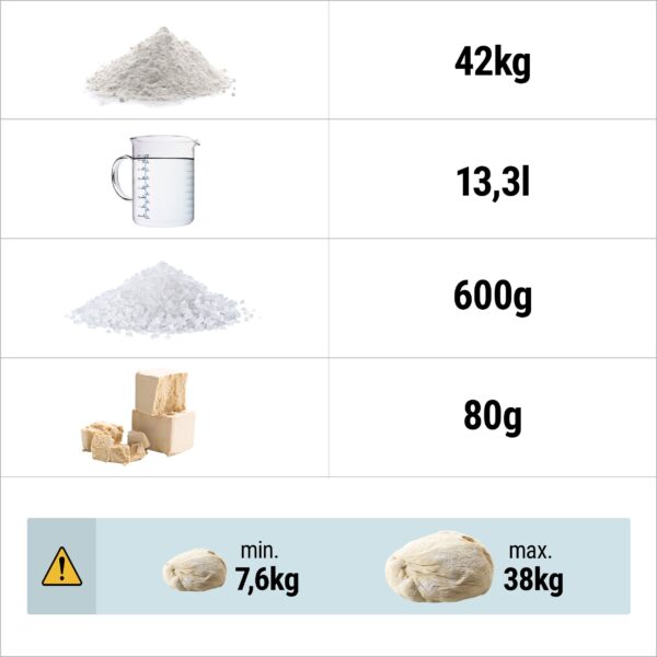 Hnětací stroj na těsto - 42 litrů / 38 kg - 1 rychlost - odnímatelná mísa a sklopné míchadlo - funkce časovače - Image 9