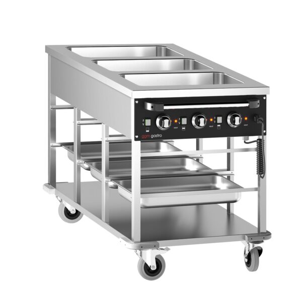 Bain-Marie termo vozík - 3 x GN 1/1 - teplotu bazénu lze regulovat samostatně