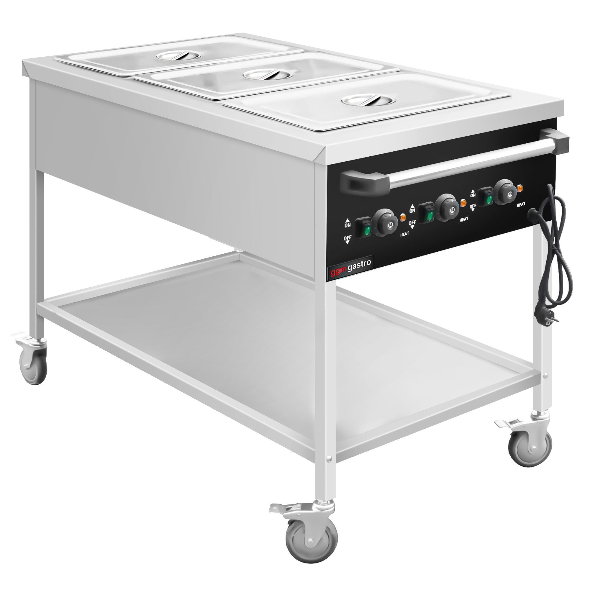 Bain-Marie termo vozík - 3x GN 1/1 - teplotu bazénu lze regulovat samostatně