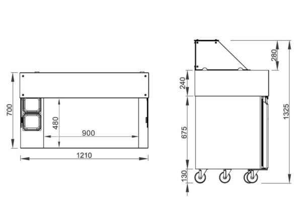 Přípravný stůl - 1 dvířka a 2 zásuvky - pro 9x 1/6 GN nádob - včetně krepovače - Image 6