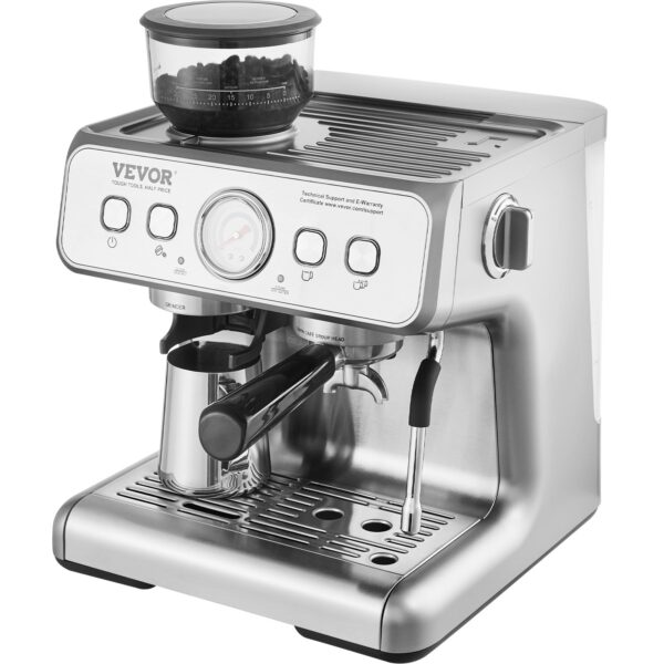 Espresso kávovar VEVOR s mlýnkem / 15 barový poloautomatický espresso stroj s napěňovačem mléka, parní tryskou, - Image 4