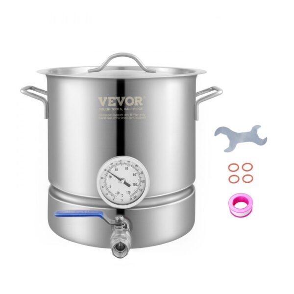 VEVOR varná konvice pro vaření piva systém vaření piva 18,92 L sada pro vaření piva rmutovací kotel 280 x 290 mm, nerezové varné systémy piva s dvojitým zobrazením teploty, systém vaření piva, vhodné pro pivo, červená vína atp.