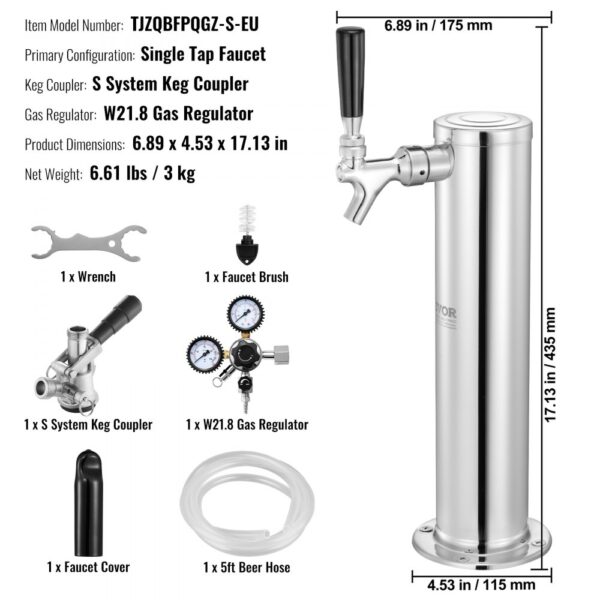 Sada pivní věže VEVOR Kegerator, sada pro konverzi piva s jedním kohoutkem, dávkovač sudů na pivo z nerezavějící oceli s dvojitým regulátorem W21.8 a spojkou S System pro domácí večírky - Image 7