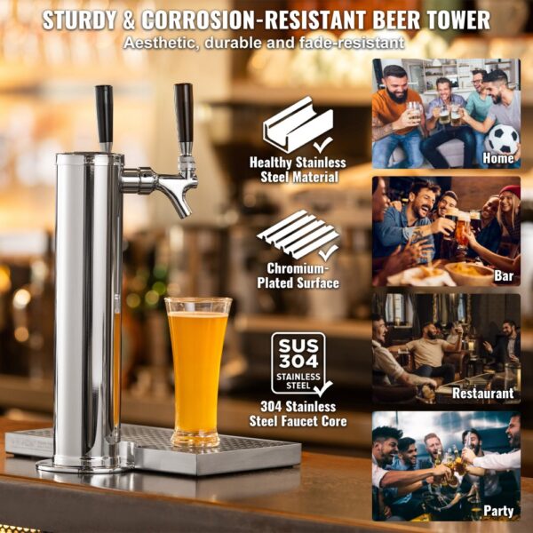Pivní výčepní věž VEVOR se dvěma kohouty, pivní sudová věž z nerezavějící oceli, sada Kegerator Tower s předem smontovanými hadicemi a samozavíracími kohouty pro párty, bary, hospody a restaurace atp. - Image 5