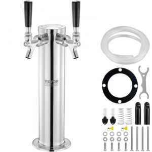 Pivní výčepní věž VEVOR se dvěma kohouty, pivní sudová věž z nerezavějící oceli, sada Kegerator Tower s předem smontovanými hadicemi a samozavíracími kohouty pro párty, bary, hospody a restaurace atp.