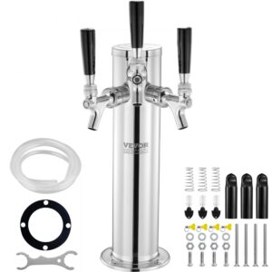 Pivní výčepní věž VEVOR se 3 kohoutky, pivní sudová věž z nerezavějící oceli, sada Kegerator Tower s předem smontovanými hadicemi a samozavíracími kohouty pro párty, bary, hospody a restaurace