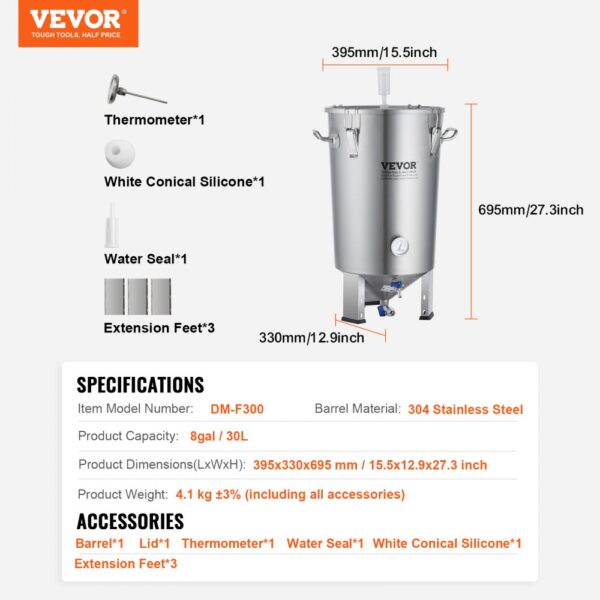 Systém vaření piva VEVOR Zařízení na vaření piva nerez 30 l fermentor piva, varný kbelík fermentor na vaření, příslušenství pro domácí vaření s podstavcem, kotlík na vývar včetně víka, rukojeť, ventil, kohoutek - Image 7