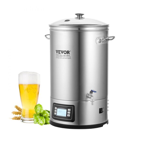 VEVOR nerezová varná konvice na pivo 35 l, varná konvice, příslušenství na vaření piva pro domácnost, sada zařízení na vaření piva včetně skleněné poklice, rukojeti, kohoutku, elektronický ovládací panel reklama