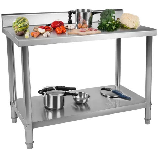Pracovný stôl z ušľachtilej ocele - 120 x 70 cm - s lemom - 115 kg nosnosť - Image 6