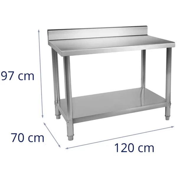 Pracovný stôl z ušľachtilej ocele - 120 x 70 cm - s lemom - 115 kg nosnosť - Image 2