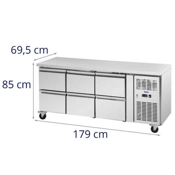 Chladiaci stôl na kolieskach - 410 l - 6 zásuviek - 179,5 x 70 cm - Trieda B - ušľachtilá oceľ - Royal Catering - Image 2