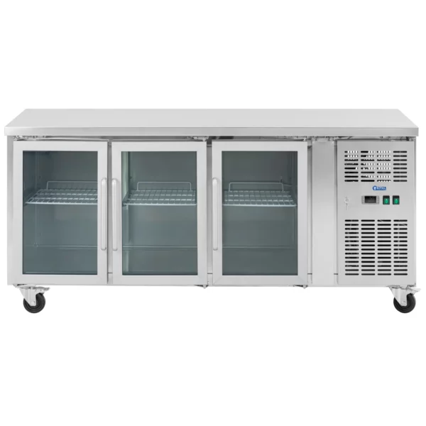 Chladiaci stôl na kolieskach - 410 l - 3 sklenené dvere - 179,5 x 73 cm - Trieda B - ušľachtilá oceľ - Royal Catering