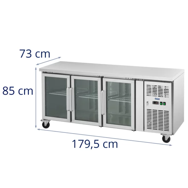 Chladiaci stôl na kolieskach - 410 l - 3 sklenené dvere - 179,5 x 73 cm - Trieda B - ušľachtilá oceľ - Royal Catering - Image 2
