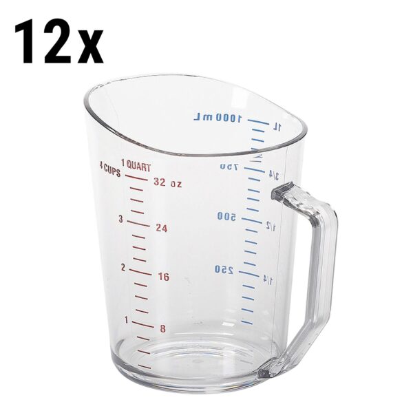 (12 kusů) CAMBRO | CAMWEAR® - Polykarbonátová odměrka se stupnicí - 1 litr - Čirý