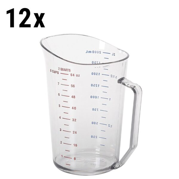 (12 kusů) CAMBRO | CAMWEAR® - Polykarbonátová odměrka se stupnicí - 2 litry - Čirý