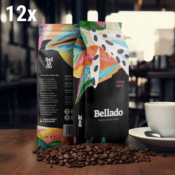 BELLADO | Kávová zrna "Pepper Coast" - 12x 1kg - 80% Arabica a 20% Robusta